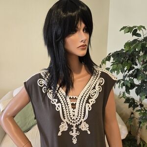 Alfani Woman 2X Sleeveless Dress – Dark Forest Green,Crochet‑Look Soutache Trim